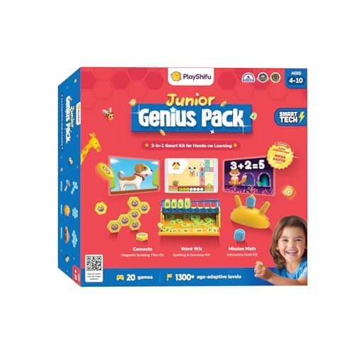 Image of Plugo STEM Pack by PlayShifu - Count, Letters & Link (3in1) | Math, Words, Magnetic Blocks, Puzzles | 4-10 Years STEM Toys | Gift Boys & Girls (works with iPads, iPhones, Samsung tabs, Kindle Fire)