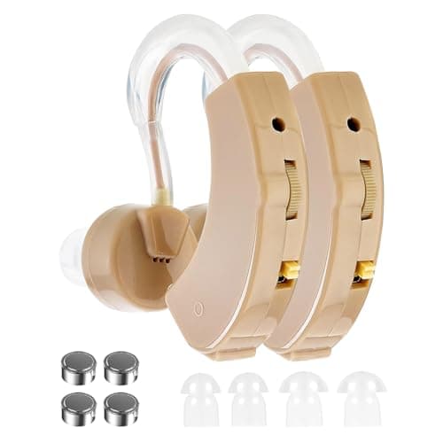 Image of Jesyooka Hearing Amplifier for Seniors & Adults (Pair), Behind-the-Ear Personal Hearing Support Device with 6 Volume Levels, Noise Reduction for Clear Conversations, 6 Domes, Battery Powered, Case