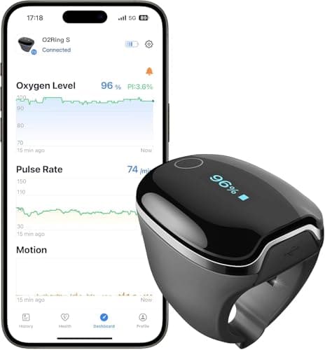 Image of Wellue O2Ring-S Sleep Pulse Oximeter Bluetooth with Vibration Reminder, 24 Hour Battery Life Rechargeable Oxygen Monitor Finger Adults, Sleep Tracker with 4*10 Hours Built-in Memory, Professional APP