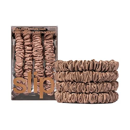 Image of slip Skinny Caramel Scrunchies - Back to Basics - Anti-Crease, Anti-Breakage Slipsilk Design Protects Delicate Hair - Includes 4 Pure Silk Scrunchies - 4 Pack