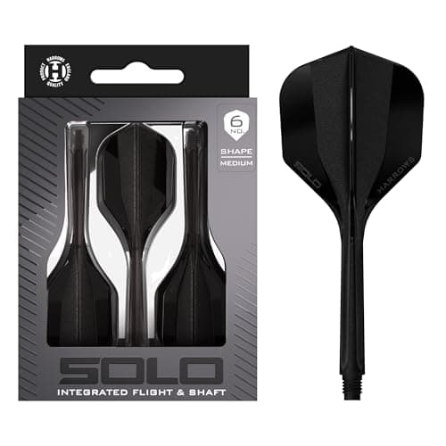 Image of Harrows Solo Integrated Flight & Shaft System – 3 Molded Flights & Shafts – One-Piece Aero Core Construction – Fixed 90° Design for Stability (Black, Medium)