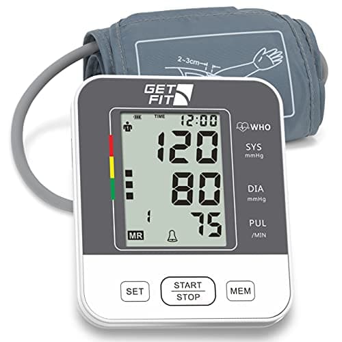 Image of Get Fit Blood Pressure Monitor CE Approved UK for Home Use - Medical Upper Arm Blood Pressure Machine - Heart Rate Monitor - Hypertension Detector - Adjustable 22-42cm Large Adult Cuff - LCD Display