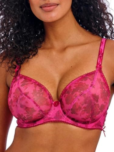 Image of Freya Women's Plunge Bra Sheer, Red-Rose, 38GG