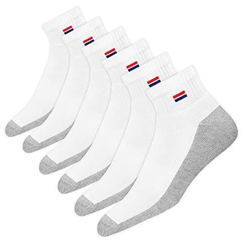 Image of NAVYSPORT Men's Cotton Cushion Comfort Quarter Athletic Socks, Pack of 6 (Shoe Size: 9-11, White/Grey)