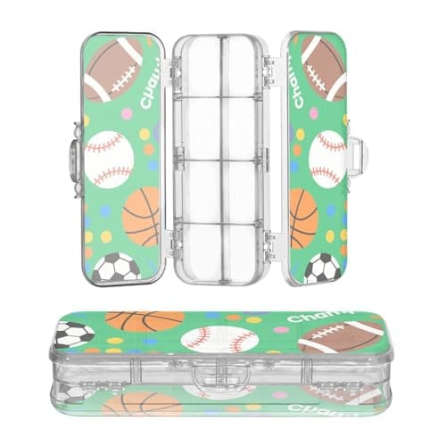 Image of miaozhen Clear Pencils Box 2 Layer Magic Ball Game Football Basket Ball Green Print Pens Cases For Kids With Lid