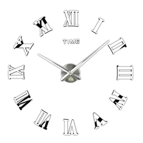 Image of Timelike 3D DIY Frameless Large Wall Clock Modern Roman Numerals 3D Mirror Sticker Home Office Decorations for Living Room Bedroom