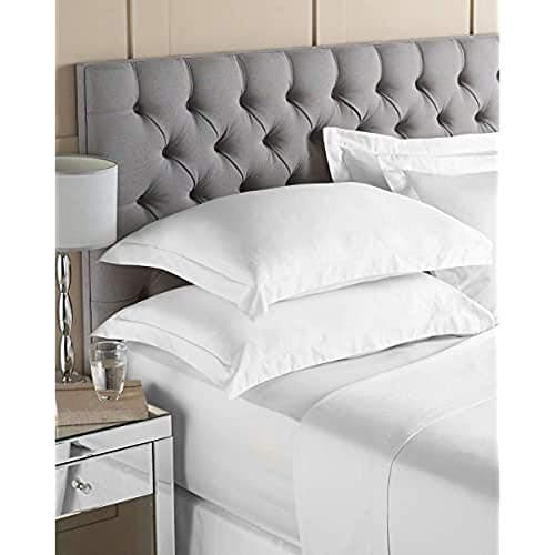 Image of Riva Paoletti Double Quality Fitted Sheet Optic White 200 Thread Count Elasticated Corners 100% Plain Cotton Percale Machine Washable 137 x 190 x 30cm (54" x 75" x 12")
