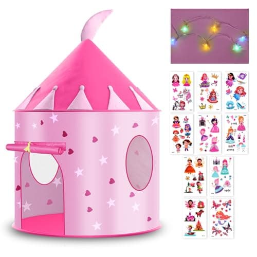 Image of HOTUT Kids Play Tent, Pop Up Tents for Kids with Multi-Coloured Star Lights, Princess Castle Playhouse for Children, Foldable Pop Up Playhouse Fun Toy for Girls & Boys, Birthday Presents for Girls