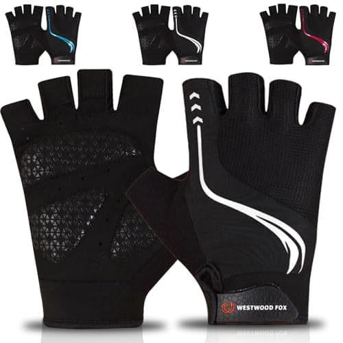Image of WESTWOOD FOX Cycling Gloves for Men Women, Breathable Half Finger Mountain Bike Gloves with Anti-Slip, Shock Absorbing Padded Palm, MTB Road Biking, Bicycle Gloves for Workout Sports (WHITE, M)