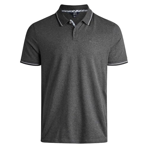Image of Ben Sherman Men's Polo Shirt - Regular Fit 2-Button Short Sleeve Shirt - Casual Stretch Polo for Men (S-XL), Charcoal Heather, Medium