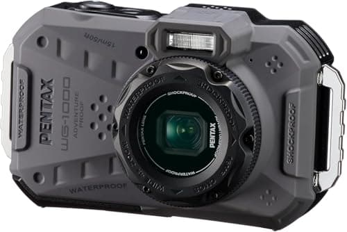 Image of PENTAX WG-1000 (Grey) waterproof digital compact camera, designed for casual outdoor and underwater photography, waterproof to a depth of 15 meters, for up to one hour of continuous operation