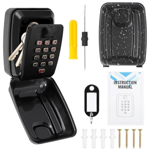Image of Key Safe Wall Mounted Outdoor, Police Approved Secure Key Lock Box Outdoor with 12 Digit Combination, Weatherproof Keysafe with High Security, Keysafe Wall Mounted for Home School, Black