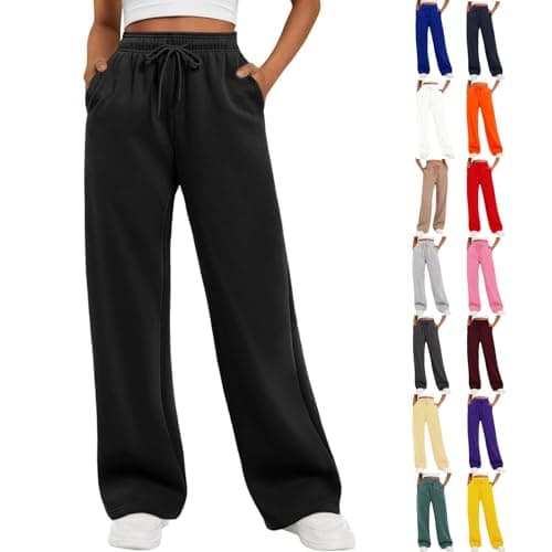 Image of Joggers for Women UK Women's Clothing Wide Leg Trousers Sweatpants Lounge Pants Tracksuit Bottoms Baggy Ladies Trousers Jogging Bottoms Fleece Lined Straight Leg Elasticated Waist Fashion Clothes