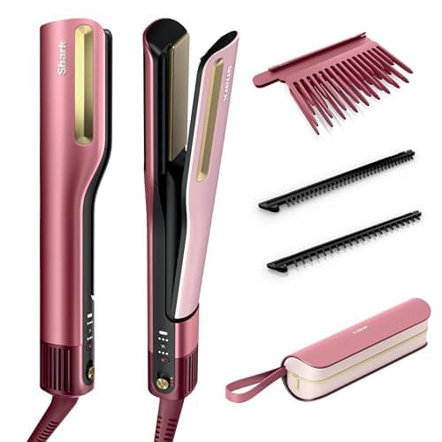 Image of Shark SilkiPro Hair Straightener & Dryer | Ceramic Wet to Dry | HeatSense Plates | No Heat Damage | Salon-Quality Finish | All Hair Types | Storage Case - Rose Petal | HT401UKPK