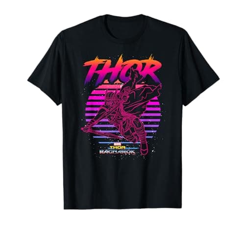 Image of Marvel Thor Ragnarok 80s Retro Sunset Halftone Hero T-Shirt T-Shirt
