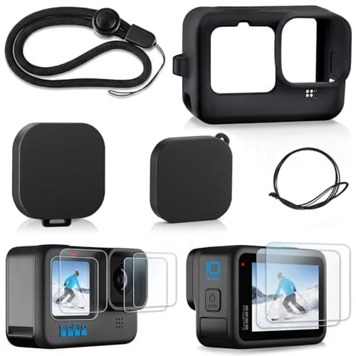 Image of REDTRON Silicone Case and Screen Protector Kit for GoPro Hero 12/11/10/9 Black, Includes Silicone Sleeve Case & 6 Tempered Glass Screen Protector & 2 Lens Cover for GoPro 12/11/10/9, Pack 2
