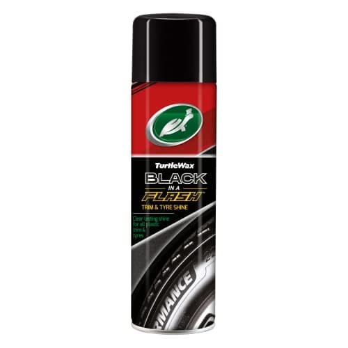 Image of Turtle Wax Black In A Flash 500ml 51777 - Durable Water Resistance Tyre Shine & Restorer for All Treated Surfaces - Restores Vinyl, Plastic & Rubber - Long-Lasting Shine Without Streaks - Aerosol