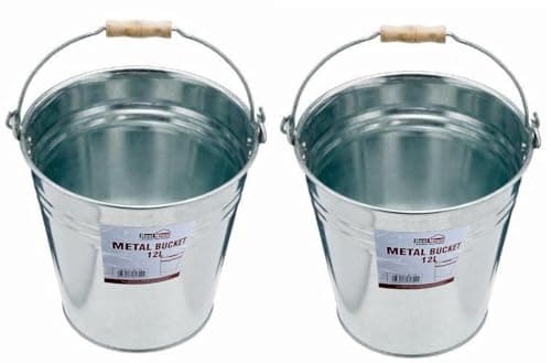 Image of Best House | 9L 12L 15L 18 L | Metal Bucket | Galvanised | Multipurpose Strong Steel Wooden Handle | Indoor/Outdoor | Home, Garden, Bathroom and Garden Waste (Pack of 2) - 12 Litres
