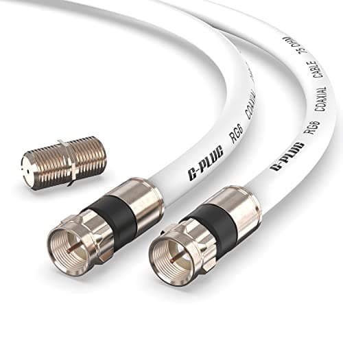Image of G-PLUG RG6 Coaxial TV Aerial Cable 5m with F-Type Connectors, 75 Ohm – for Freeview, Sky, Virgin Media, Satellite & Broadband (White)