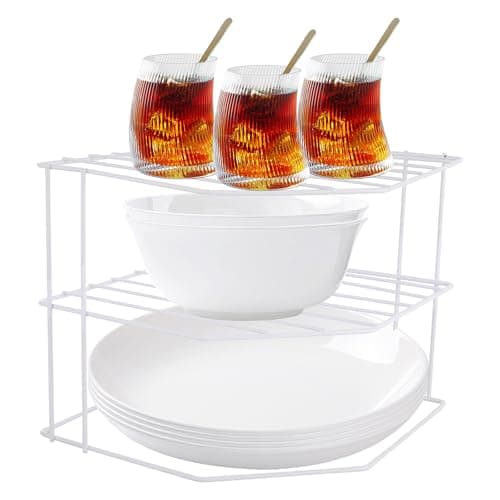 Image of ASelected Corner Plate Rack, 3 Tier Plate Stacker for Cupboards, 23x23x20cm Metal Corner Plates Stand White Plates Racks for Cupboard, Kitchen