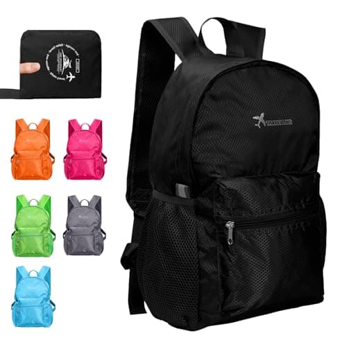 Image of Risipu Lightweight Foldable Backpack Small Waterproof Hiking Rucksack Durable Packable Backpacks for Women Men Outdoor Hiking Biking Travelling Walking Camping (M-Black)