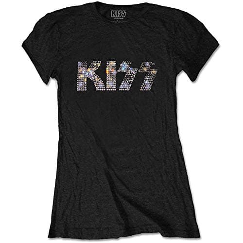 Image of Kiss Women's Logo Diamante Black Fitted T-Shirt: Small