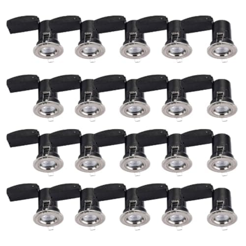 Image of firstchoicelighting Set of 20 Brushed Chrome Fixed GU10 Fire Rated Recessed Downlights, Ceiling Spots, LED Compatible