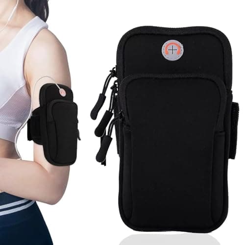 Image of Running Arm Band Phone Holder, Adjustable Strap, Durable Scuba Fabric 11 x 17.5 cm, Running Phone Armband for Most Types of Phones (Up to 6.5 Inches), Running Accessories for Jogging, Gym(Black)