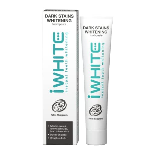 Image of iWhite Dark Stains Whitening Toothpaste – Activated Charcoal & Micropearls for Stain Removal – Gently Whitens Teeth & Restores Enamel – 75ml