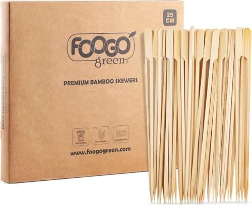 Image of FOOGO Green 150pcs Large 25cm, Bamboo Skewers, FSC® Certified, Sturdy Eco-Friendly Wooden, Barbecue, BBQ & Kebabs Skewers, Fruit Picks, Cocktail Sticks, for Camping, Parties and Wedding
