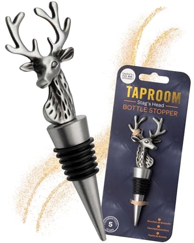 Image of Matt Pewter Stag's Head Wine Bottle Stopper - Silicone Layered Seal. Classy Modern Design, Silver In Colour, Great For Beginners & Professionals, 12cm x 4.1cm x 2.1cm