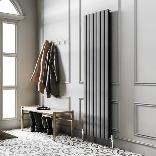 Image of Go Bathrooms Pinta 1600 x 475mm Vertical Radiator Anthracite Flat Panel Double Column Tall Upright Radiator Anthracite Grey Wall Mounted Central Heating Includes Mounting Brackets