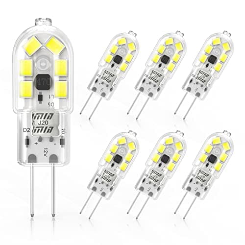 Image of Cxyemt G4 LED Bulbs Cool White 6000K, 2W Replacement 20W Halogen Bulb, AC/DC 12V, 170LM, Non Flicker, Energy Saving G4 Bi-Pin Base LED Capsule Bulbs, Non-Dimmable, 6 Pack