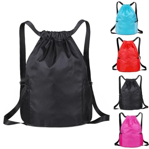 Image of SoftcuteLee Drawstring Bags, Waterproof Swimming Bags Unisex Sports Backpacks, Large Drawstring Sackpacks Bags for School Gym Sports Travel Swimming (Black)