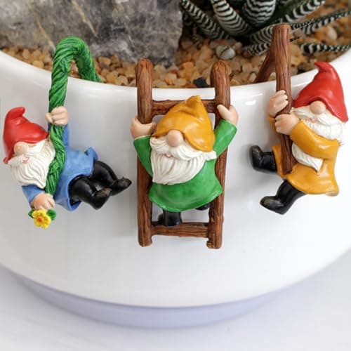 Image of Huipalon Mini Gnome Plant Ornament 3-Pack Resin Climbing Gnome Figurines Flower Pot Hugger for Planters, Fish Tank Edges & Garden Ornaments