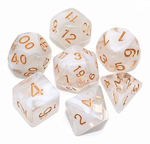 Image of DND Dice Set 7Pcs Transparent Mix White Cloud Dice for Dungeon and Dragons D&D RPG Role Playing Games Polyhedral Dice