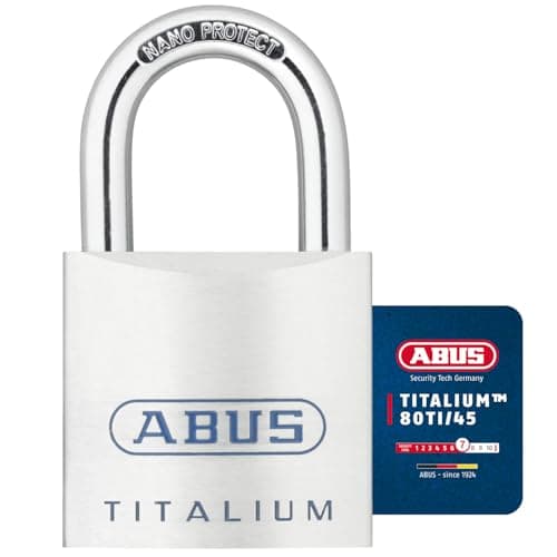 Image of ABUS Titalium Padlock 80TI/45 - Cellar Lock with Lightweight, Solid Lock Body Made of Special Aluminium - ABUS Security Level 7 - Silver