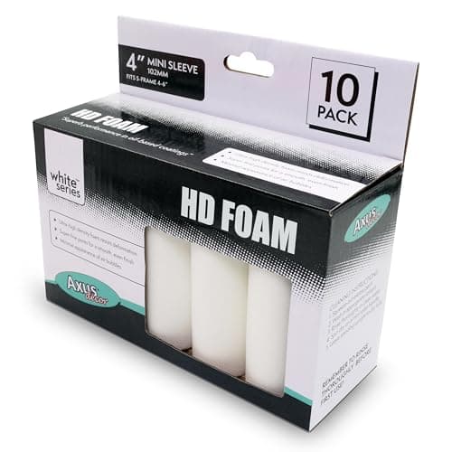 Image of Axus Decor Hd Foam Mini Roller Sleeve 4 Inch/100mm (White Series), Pack of 10, Ultra High Density, Use with Oil Based Paints & Varnishes, for Detailed Finishing Work Around Cutouts, White