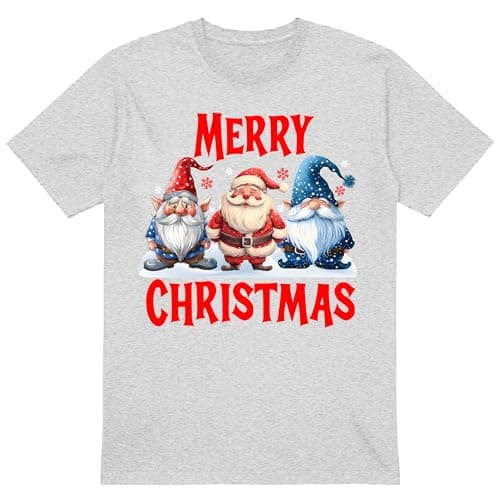 Image of PB TECH Christmas T-Shirts - Three Gnomes Family Merry Christmas T-Shirt, Unisex Adults Merry Xmas T-Shirt - Funny Santa Shirt for Women and Men Unisex (UK, Alpha, 3XL, Regular, Regular, Grey)