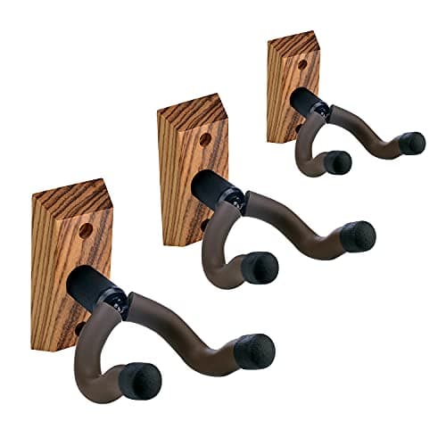 Image of PUNK Guitar Wall Hangers 3 Pack,Guitar Ukulele Wall Mount,Guitar Hanger Wall Hooks,Holders,Stand,Zebra Hardwood Guitar Wall Mount Hanger,for Acoustic,Electric,Guitar,Bass,Banjo,Mandolin,Ukulele