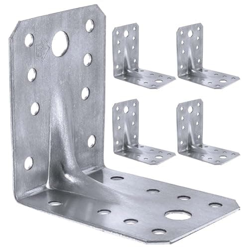Image of Angle Corner Brackets for Wood 70 x 70 x 55 x 1.5mm – Pack of 10 Heavy Duty Galvanised Steel L Brackets – Zinc Coated Rust Resistant Joist Support Braces – Max Load Capacity 265kg