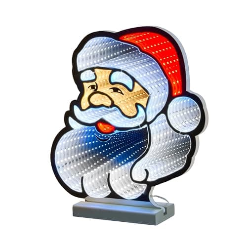 Image of Smart Garden Christmas Infinity Mirror Effect 3D Santa Claus Face LED Light - 30cm - Double Sided - Christmas Decoration For Home - Festive Christmas Lights