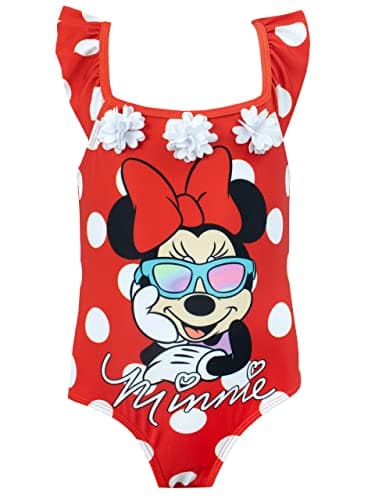Image of Disney Girls Minnie Mouse Swimming Costume One Piece Swimsuit Red 6 to 7 Years