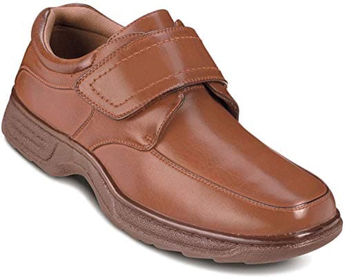 Image of Cushion Walk Mens Touch Fasten Wide Fit Shoe with Gel Pad Tan 9 UK