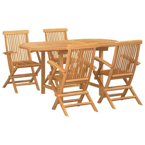 Image of Tonture Garden Dining Set 6-Piece Brown Solid Wood Teak Garden Table Set for Patio Balcony Outdoor with Oiled Surface and Weatherproof Design for Outdoor and Porch