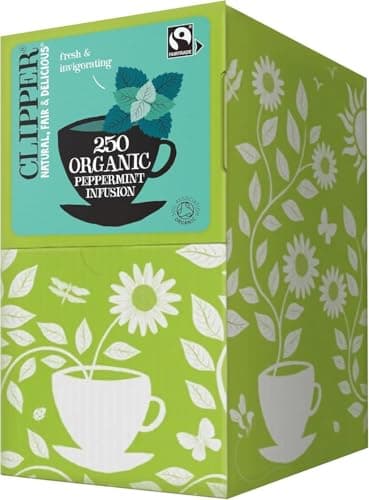 Image of Clipper Organic Peppermint Tea Bags | 250 Individually Wrapped Infusion Teabag Sachets | Bulk Buy for Home & Catering | Caffeine-Free Fairtrade Herbal Tea Bags | Natural, Unbleached & Biodegradable