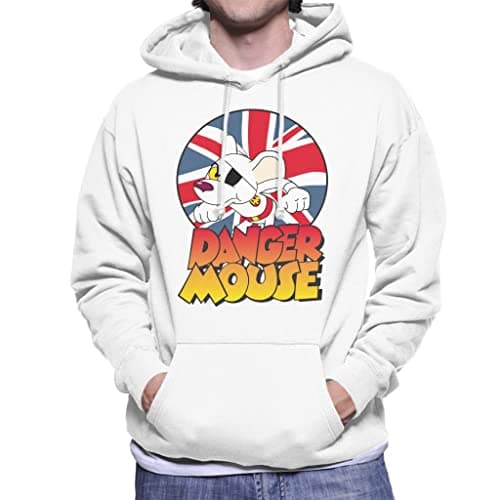 Image of All+Every Danger Mouse Frowning Union Jack Men's Hooded Sweatshirt White