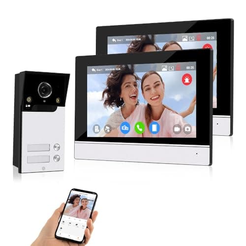 Image of QttyElok WiFi Video Door Phone Intercom System 1080P HD Doorbell Camera IR Night Vision with 7 Inch Monitors for 2 Home/Apartments, Support 2-Way Audio, Recording, Tuya APP Remote Unlock
