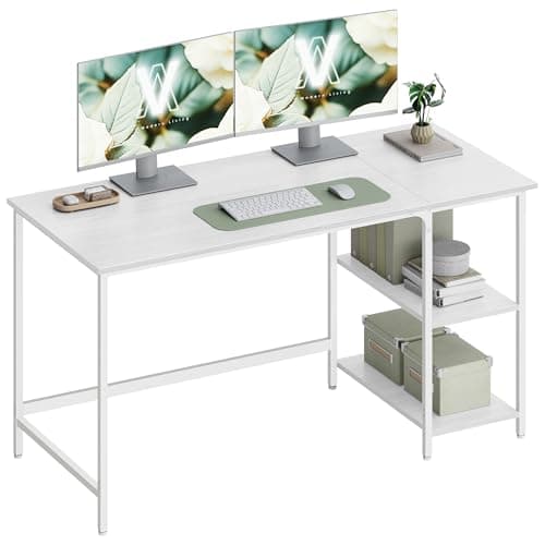 Image of VASAGLE Computer Desk, Office Desk, 140 x 60 x 76 cm, Modern Style, for Study, Bedroom, Living Room, Maple White LWD055W01