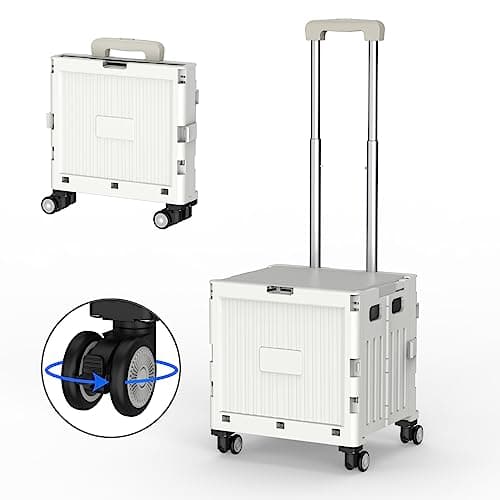 Image of Marketero Collapsible Shopping Box Trolley on 4 Wheels 360°Rotate Folding Teacher Cart With Telescopic Handle - Heavy Duty 30kg Capacity for Camping Shopping Grey, HGH189